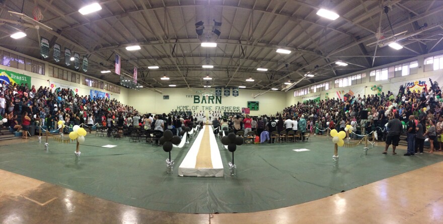 The Barn is home to Molokai High athletic events, graduation ceremonies, pictured here, and will soon be better equipped as a community emergency shelter after extensive renovations. 