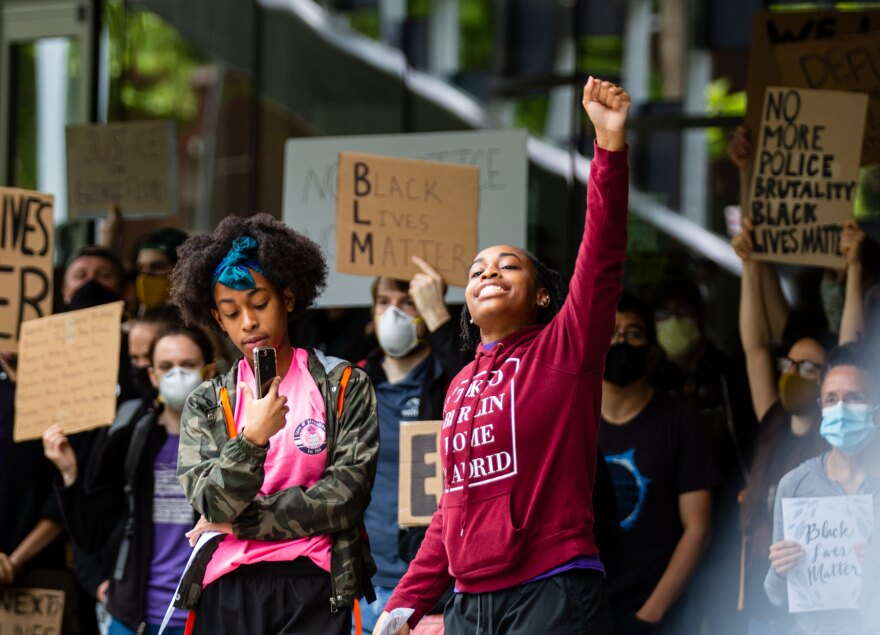 The Seattle arts community gathered Tuesday for a peaceful march protesting police brutality and systemic racism, after the killing of George Floyd in Minneapolis.