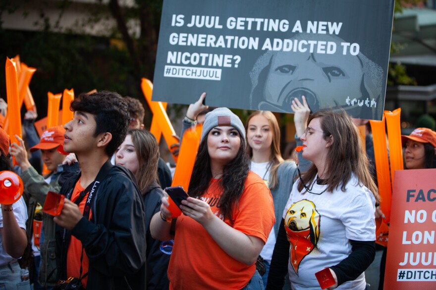 Piper Johnson and a group of other young activists and former vapers marched Wednesday morning to Juul's Washington, D.C., offices on F Street.