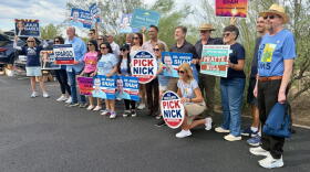 Democrats gather in North Phoenix to canvass for candidates ahead of the 2026 midterm elections. (Peter O'Dowd/Here & Now)
