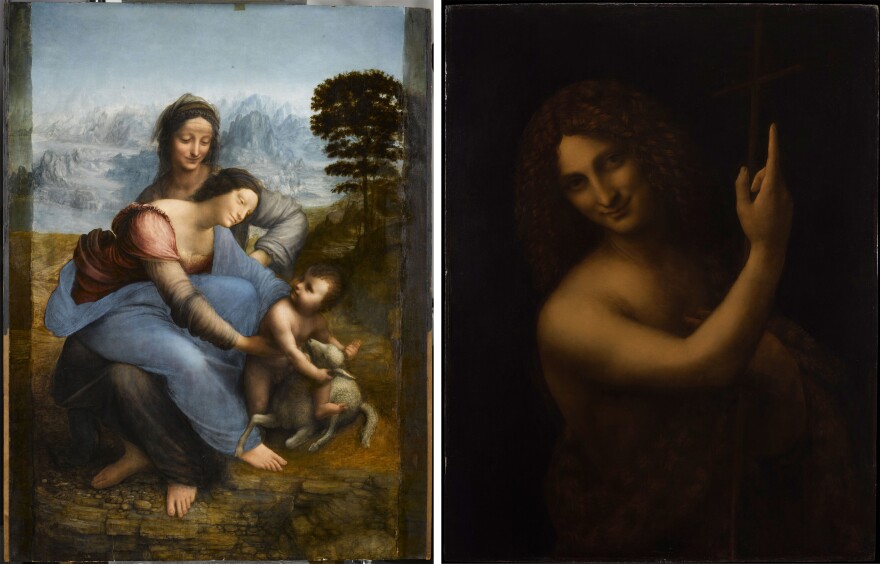When Leonardo da Vinci arrived in France in 1516, he brought three of his own paintings with him — "Virgin and Child with Saint Anne" (left), "Saint John the Baptist" (right) and the Mona Lisa.