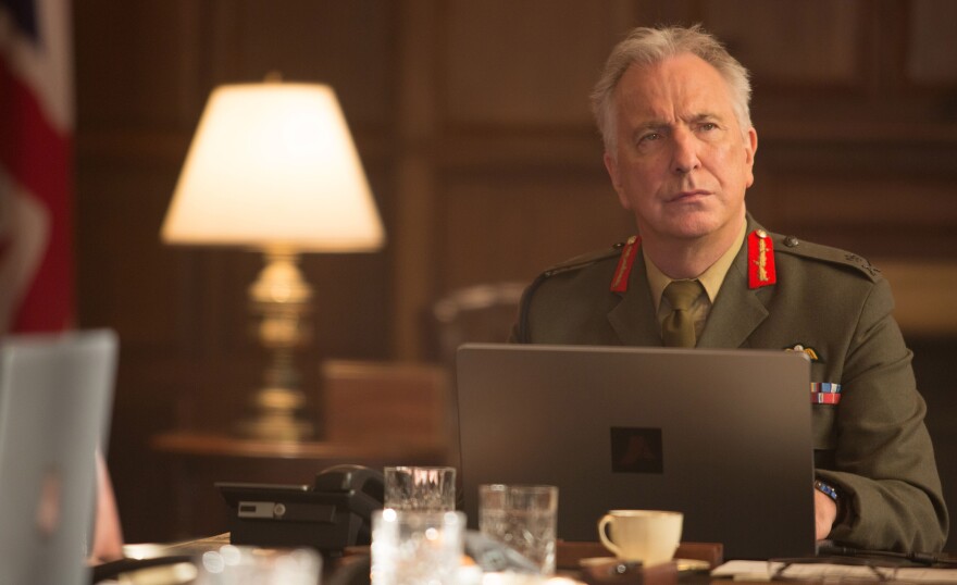 Alan Rickman plays Gen. Benson, Col. Powell's commanding officer in <em>Eye in the Sky.</em> Rickman died in January at age 69.