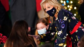 First lady Jill Biden meets with families of sailors serving aboard the USS Delaware, Thursday, Dec. 9, 2021, in Groton, Conn.