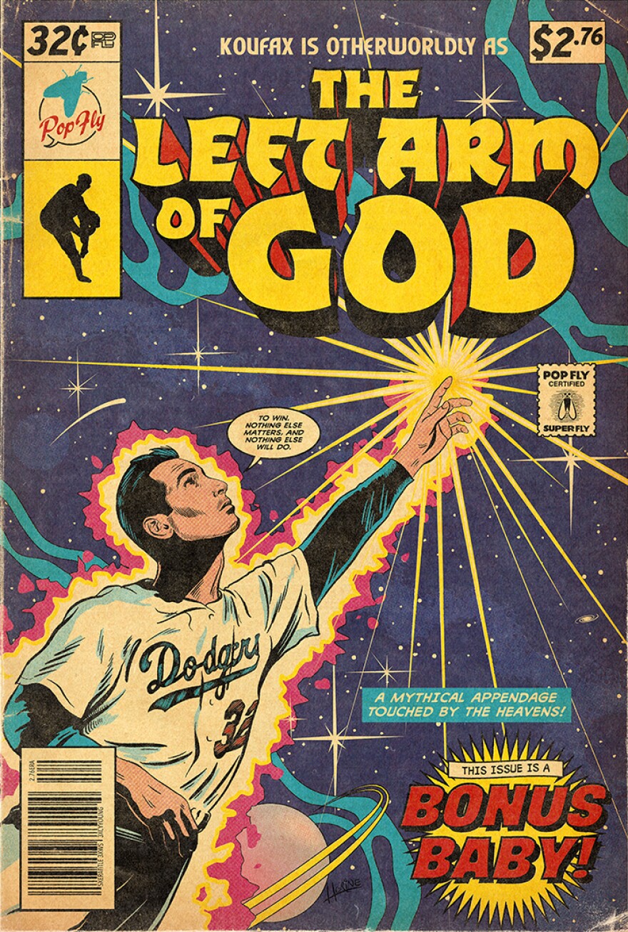 One of the baseball artworks by Danie Horine which honors legendary Dodger pitcher Sandy Koufax.