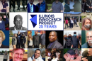 Montage of photos of people involved or helped by the Illinois Innocence Project and its logo