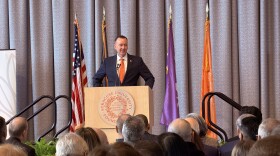 J. Michael Haynie speaks to the Syracuse University community after being named the university's 13th chancellor on Tuesday March 3, 2026