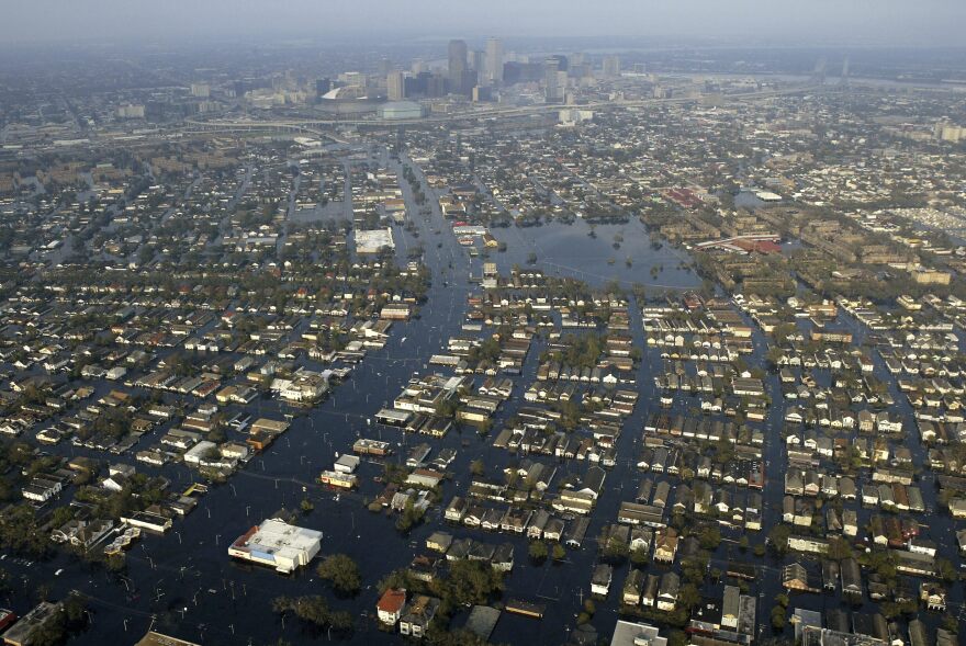 Floodwaters from Hurricane Katrina fill the streets of New Orleans, Sept. 1, 2005.