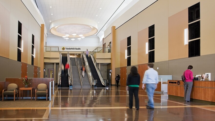 The former main entrance to the One Hundred Oaks Mall (top photo) and <a href="http://www.greshamsmith.com/showcase/projects/showcase-3/vanderbilt-medical-center,-one-hundred-oaks" target="_blank">the new lobby and reception desk</a> to the Vanderbilt Medical Center in Nashville, Tenn.