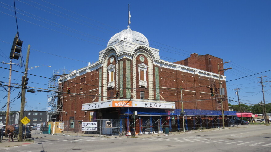 exterior of a brick theater