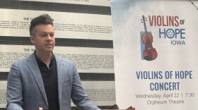 Sioux City Symphony Director Ryan Haskins speaks about the Violins of Hope events to be held in April 2026 in Sioux City. (Bret Hayworth, Siouxland Public Media News)