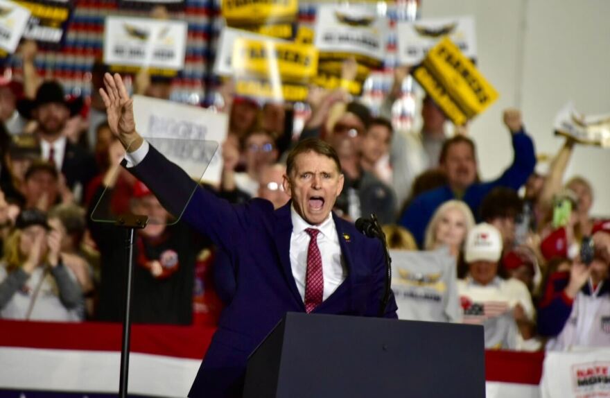 Republican candidate for the U.S. House 4th district Ed Gallrein at a Trump rally in northern Kentucky on Wednesday March 11, 2025.