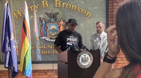 Brittan Hardges, president/founder of Next Generation Men of Transition and director of advocacy and community engagement for New Pride Agenda, speaks at a press conference on Monday.