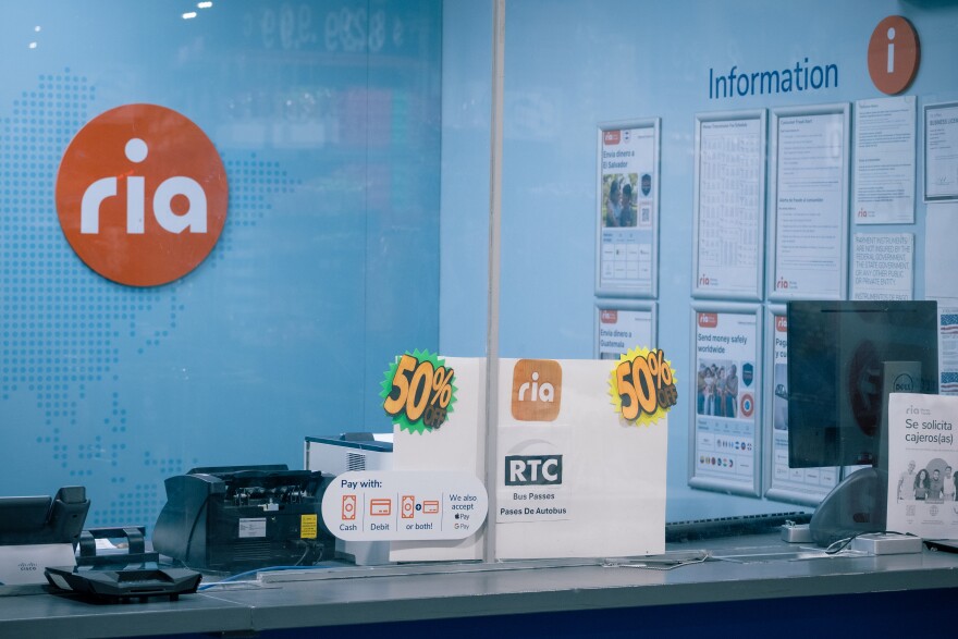 The Ria Money Transfer counter inside El Super's financial center