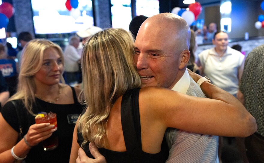 Senator Marty Flynn greets supporters during an Election Night party for Flynn's primary re-election bid for the Pennsylvania 22nd Senate District at Benny's of Downtown in Scranton on Tuesday, May 19, 2026.
