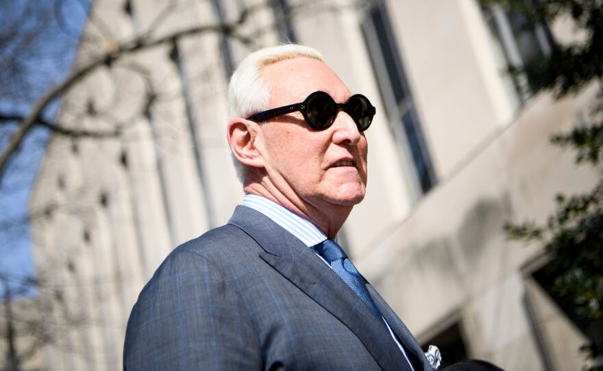 Roger Stone, arrives at the federal courthouse in Washington, D.C., on February 21, 2019.