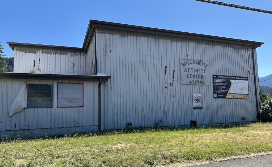 Old building with exterior damage.