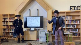 Fort Ticonderoga's Stuart Lilie presenting the history of Henry Knox to Stillwater Elementary students
