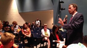 CMS Superindendent Heath Morrison holds town hall meething at Rocky River High School. Photo: Lisa Miller
