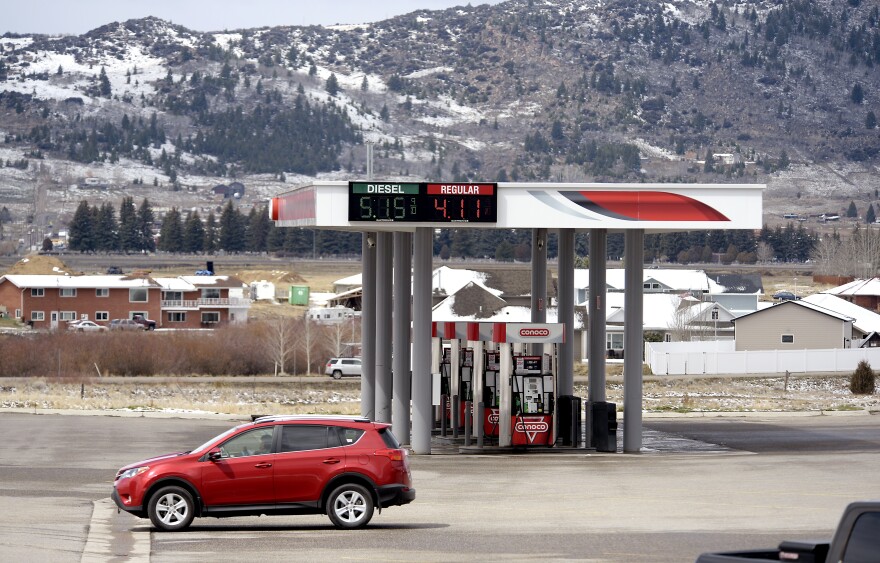 A gas station in Butte, Montana, shows the price of diesel fuel at $5.15 per gallon and the price of regular gasoline at $4.11 per gallon on April 29, 2022.