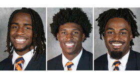 The three students who were killed on campus Sunday night, from left, are Devin Chandler, a second-year from Virginia Beach; Lavel Davis, a third-year student from Ridgeville, South Carolina; and D'Sean Perry, a fourth-year student from Miami, Florida. All three were on the football team.