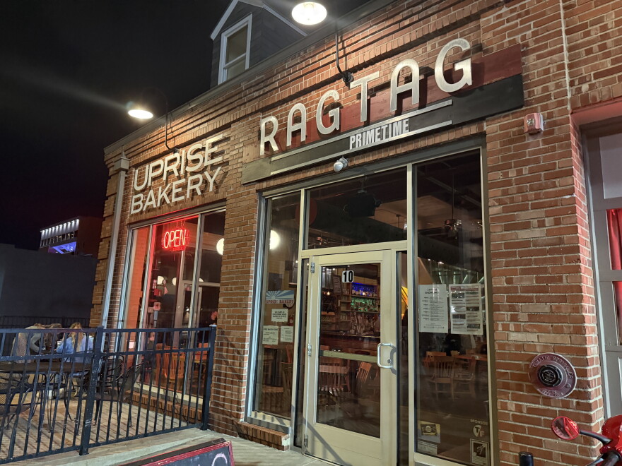 The red brick exterior of Columbia movie theater Ragtag Cinema and its associated bakery, Uprise.