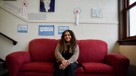 College advisor Leslie Jacobo sits for a portrait at El Centro de la Raza in Seattle on Nov. 14, 2025.