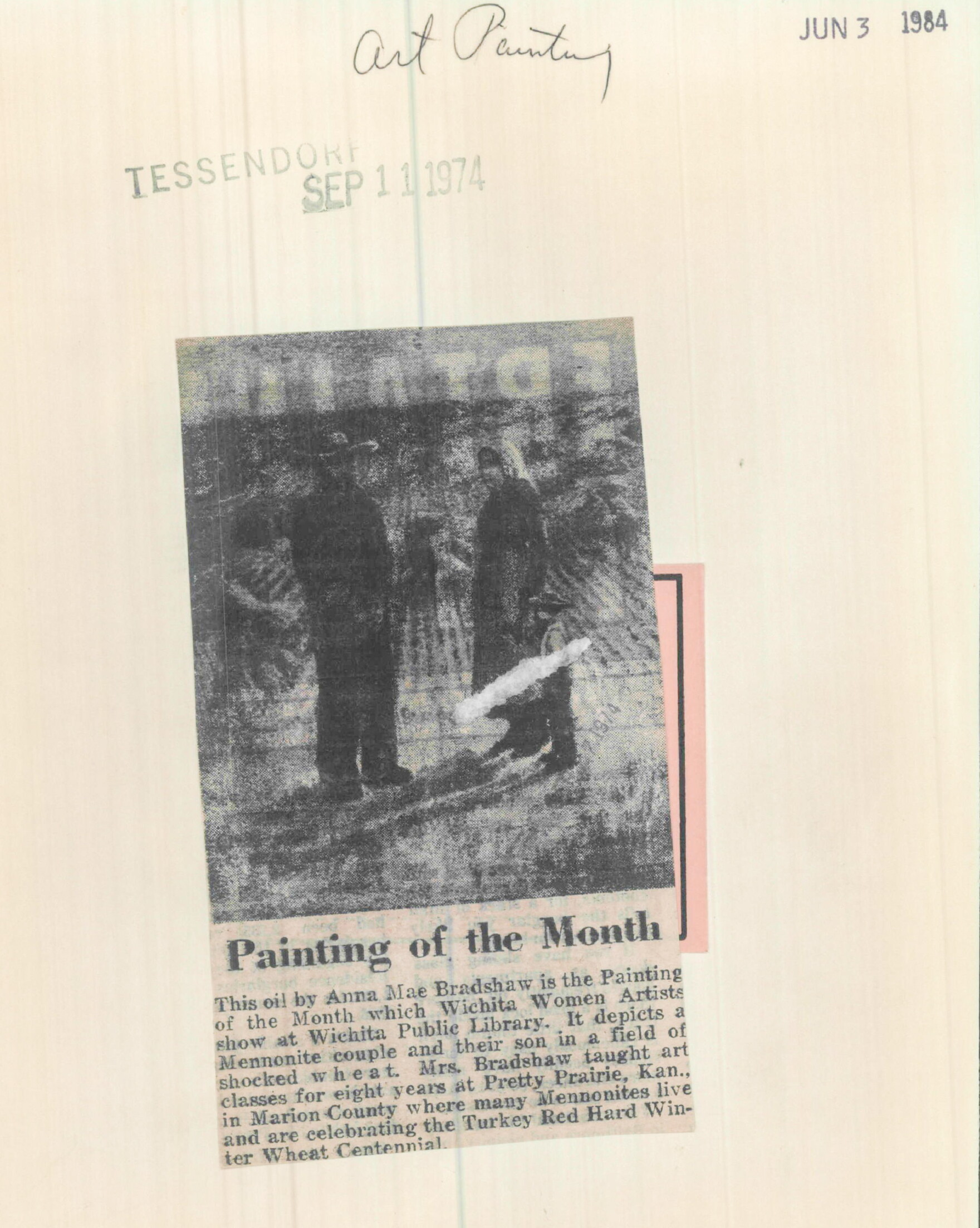 A 1974 clipping of the Painting of the Month Club artwork.