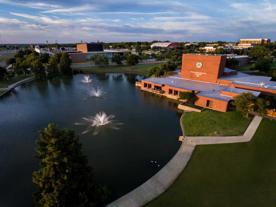 Gee Lake is located on near the main entrance on the west side of the Texas A&M University-Commerce campus.