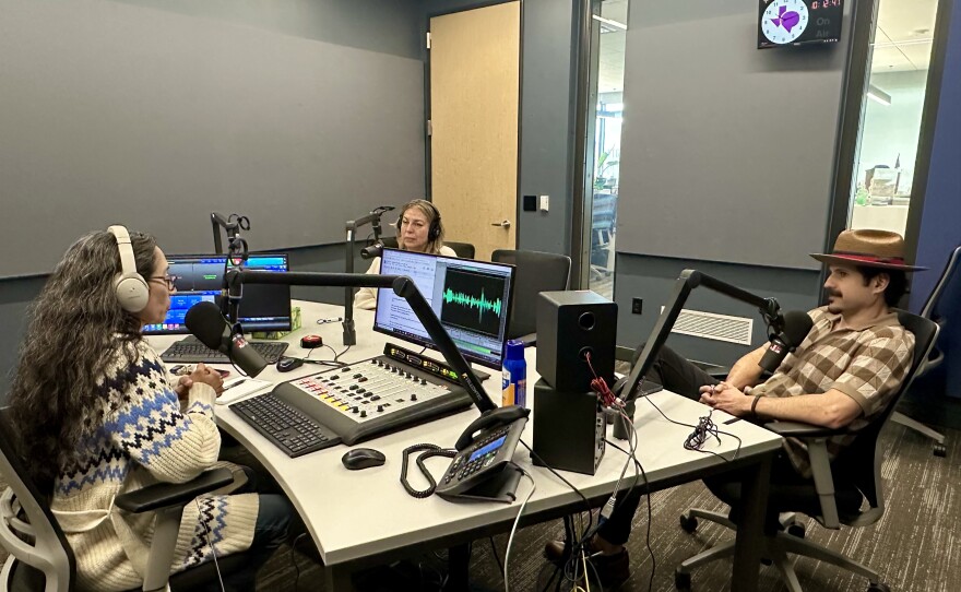 TPR's Norma Martinez interviews American Sons filmakers Laura Varela (left) and Andrew James Gonzales (right) at TPR headquarters.