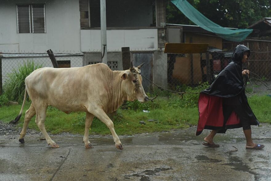 A woman evacuates her house on Wednesday in Manila, Philippines.