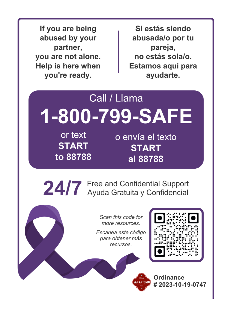 The domestic violence resource poster that businisses in San Antonio will be required to display starting October 2024.