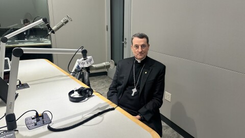 Bishop Joseph V. Brennan sat for an interview with KVPR’s Central Valley Daily podcast studio on Tuesday, Dec. 16, 2025.