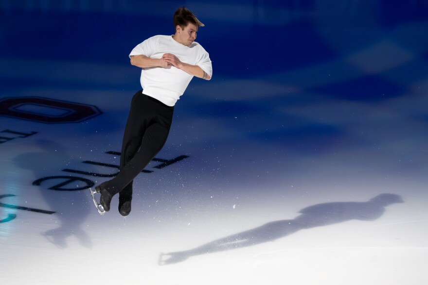 Andrew Torgashev performs in exhibition after being named to the 2026 U.S. Olympic Figure Skating Team at the Enterprise Center on Sunday, Jan. 11, 2026, in St. Louis’ Downtown West neighborhood.