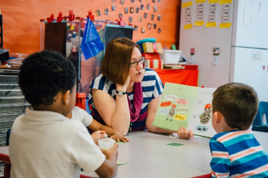 An Indiana teacher reads to her class.