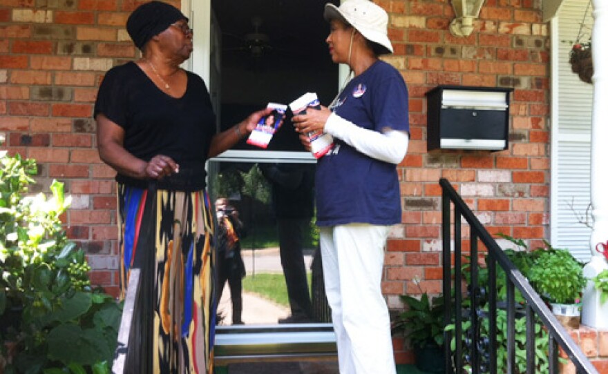 Barbara Mallory Caraway on a block walk in Oak Cliff.