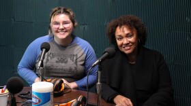 MaryCait Dolan (left) and Dr. Maria Rosario Jackson, Chair of the National Endowment for the Arts, at KYUK. Aug. 22, 2024.