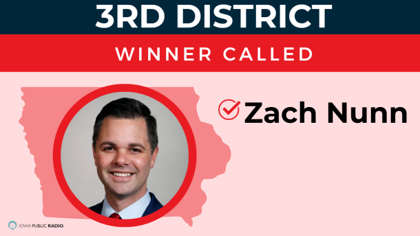A graphic shows Zach Nunn, the winner of the 3rd Congressional District race.