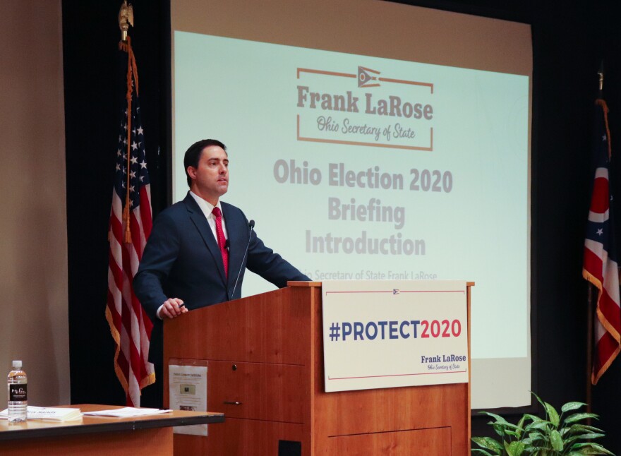Ohio Secretary of State Frank LaRose addressing county elections officials on Dec. 6, 2019.