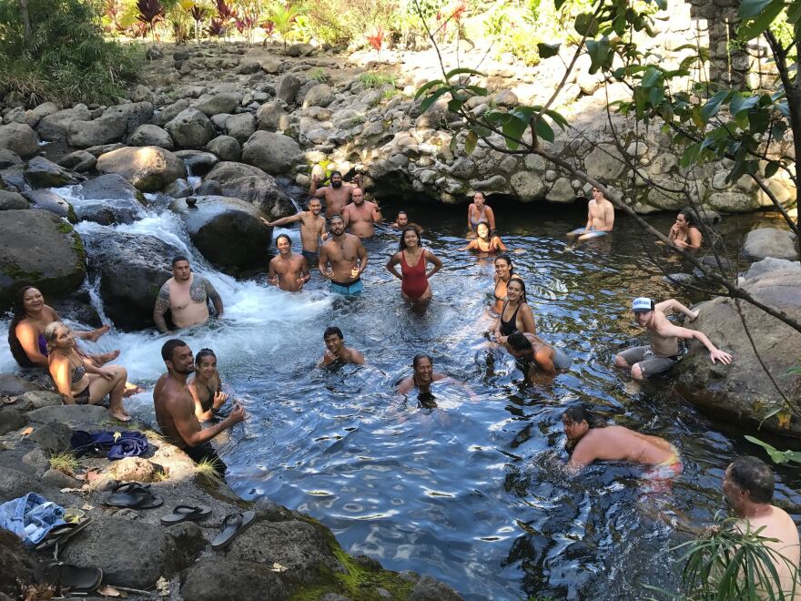 Kapā Oliveira seen with her students in Kahakuloa on Maui. Oliveira is a professor of Hawaiian language at the University of Hawaiʻi at Mānoa who grew up in Kahakuloa.