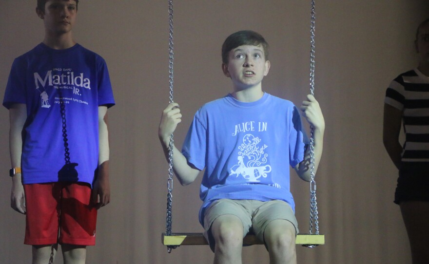 Bradley Brayn and Logan Goodrich at tech rehearsal for Matilda Jr. at the Brownwood Lyric Theatre. Photo by Allison Diaz.