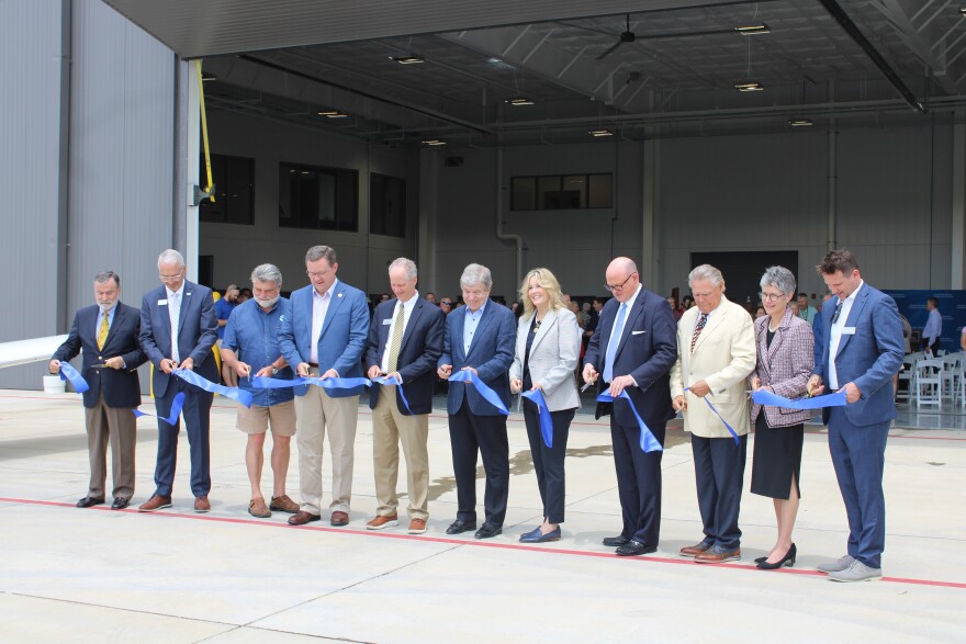 Former U.S. Senator Roy Blunt as well as local officials cut the ribbon on Ozarks Tech's new aviation maintenance facility on June 11, 2025.