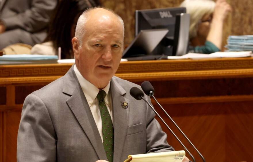 Sen. Jay Morris, R-West Monroe, presents his bill to redraw Louisiana’s congressional districts in the state Senate chamber on May 14, 2026.