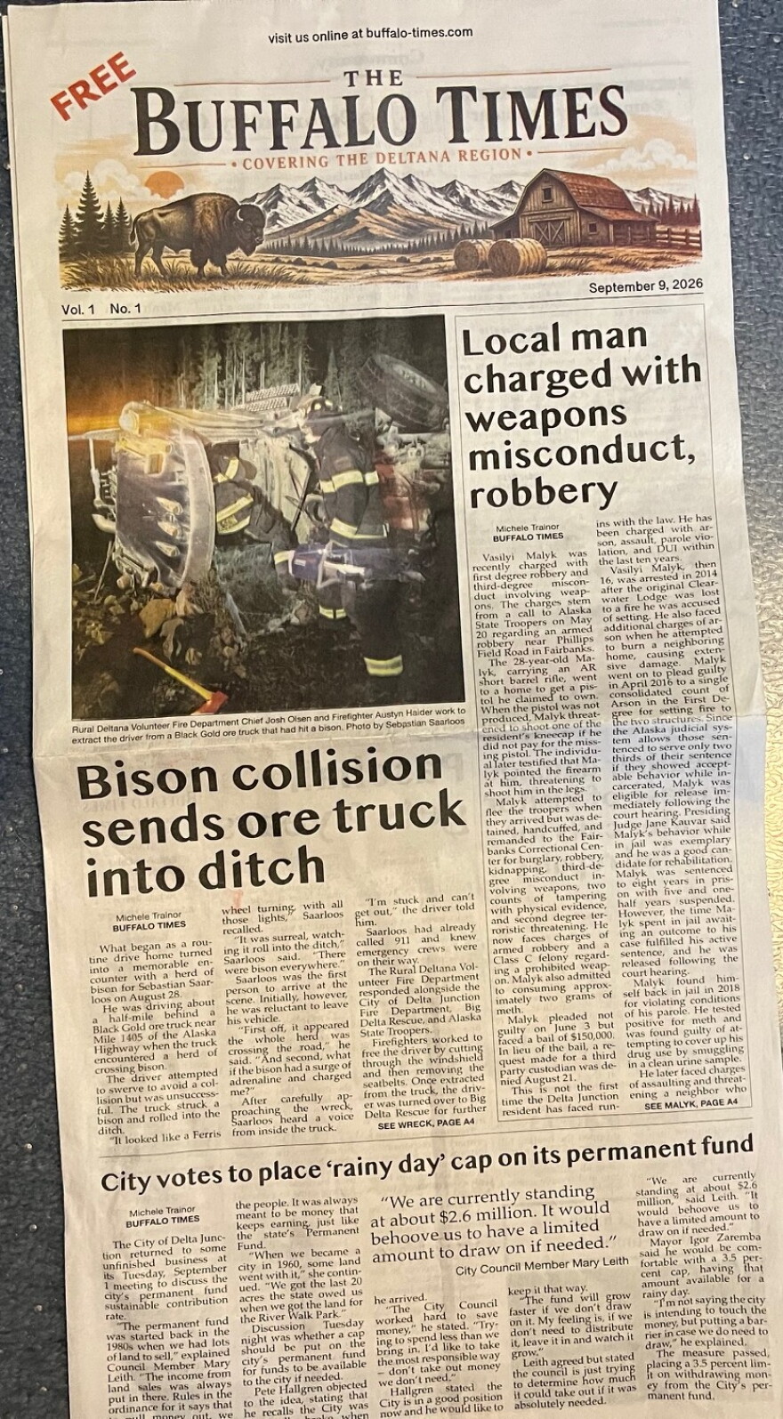 The Buffalo Times' first issue included the usual assortment of community news, including public safety-realted stories and a City Council meeting report.