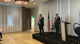 Gov. Larry Rhoden and Lt. Gov. Tony Venhuizen at a town hall event at the Canopy in Sioux Falls on Nov. 20, 2025.