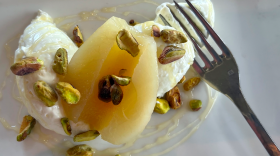 Goat cheese quenelles for dessert at Lilette in New Orleans.