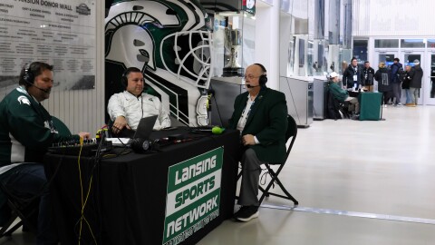 Scott Moore breaks down the Michigan State–Michigan rivalry on the Spartan Media Network’s pregame show ahead of their matchup on Friday, Dec. 5, 2025, at Munn Ice Arena in East Lansing, Mich.