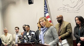 Kellyann Day, CEO of New Reach, a nonprofit homeless service provider based in New Haven speaking at a press conference in the state capitol January 10th, 2025 discussing homeless advocates' request for more than $30 million in social service funding during the 2025 legislative session.