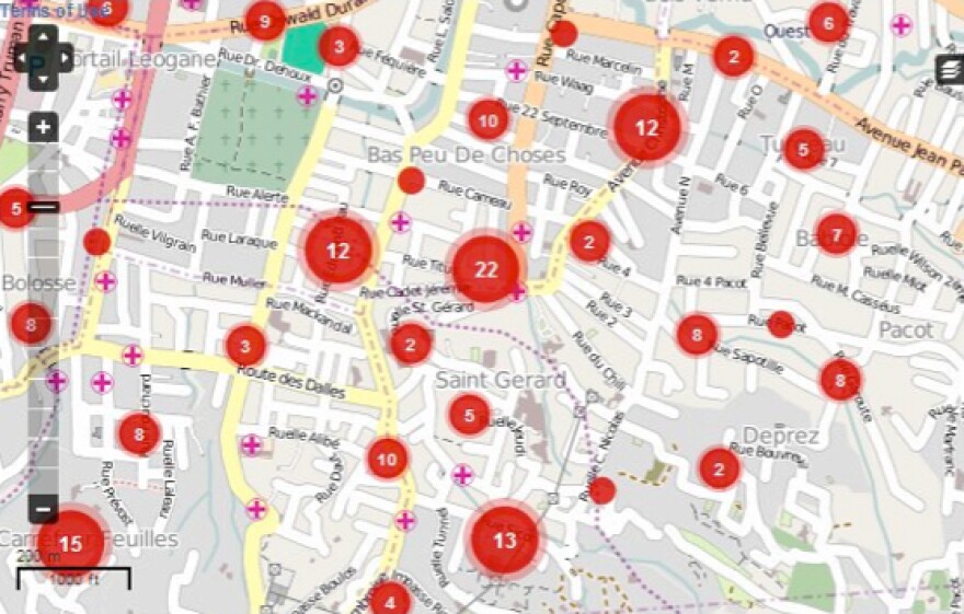 Meier used Ushahidi, a free and open-source mapping technology, to put together a crisis map during the earthquake in Haiti in 2010. The numbers on this screenshot of the original crisis map represent reports about conditions in the area that users could click on and learn more about.