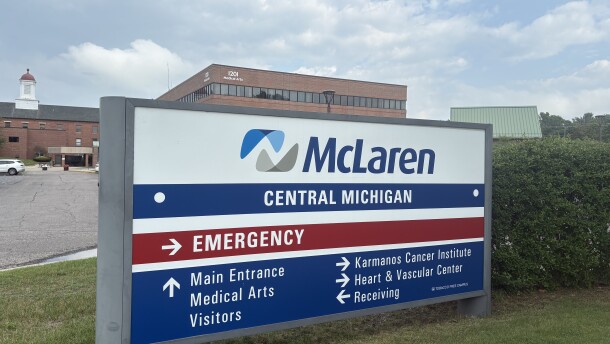 McLaren Central Michigan sign welcomes patients in Mount Pleasant on July 11. McLaren officials say they have no plans to close despite research saying that Medicaid cuts put them at risk. "All patients deserve access to quality, timely care, and we are committed to serving our rural communities," McLaren wrote in an email.
