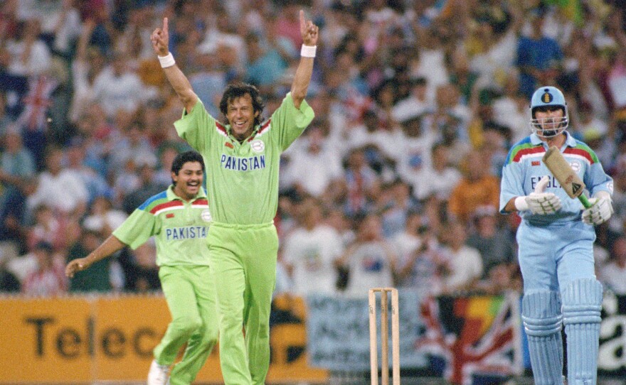 At the 1992 World Cup, Pakistan captain Imran Khan — now the country's prime minister — celebrates his country's win.